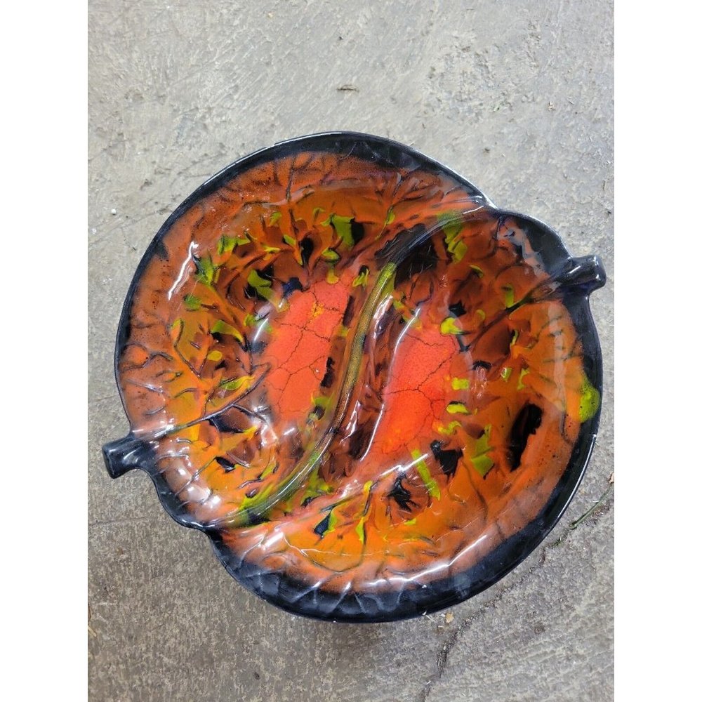 California USA Pottery 725 Divided Fall Nut Tray Dish Orange Red Green Brown MCM